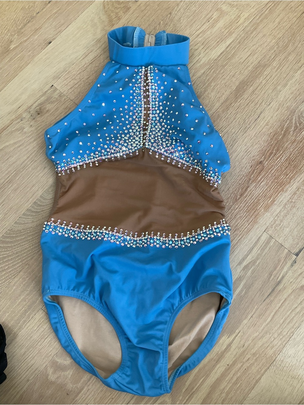 Blue and Brown Kids Dance Costume Leotard with Rhinestones